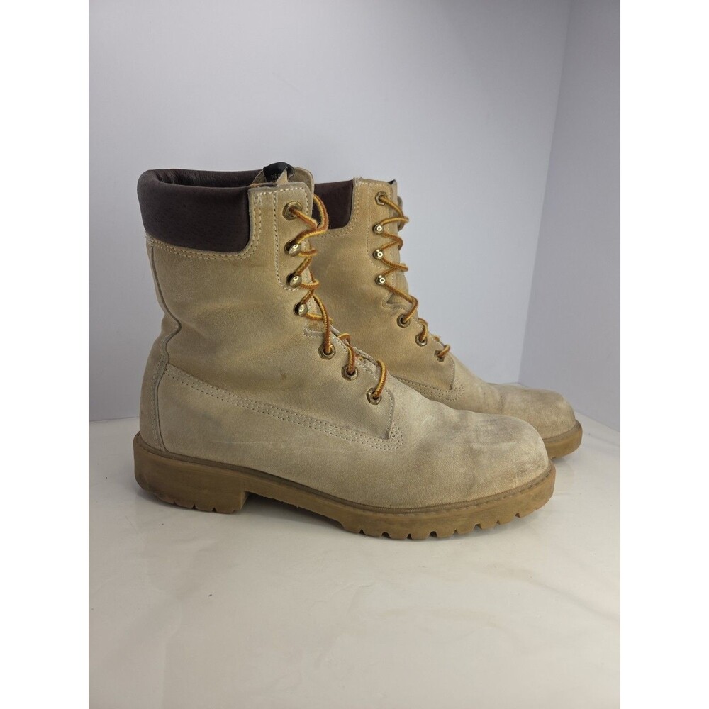 Wolverine Combat Work Boot Mens Sz 10.5 Beige Nubuck Suede Lace Up Oil Resistant